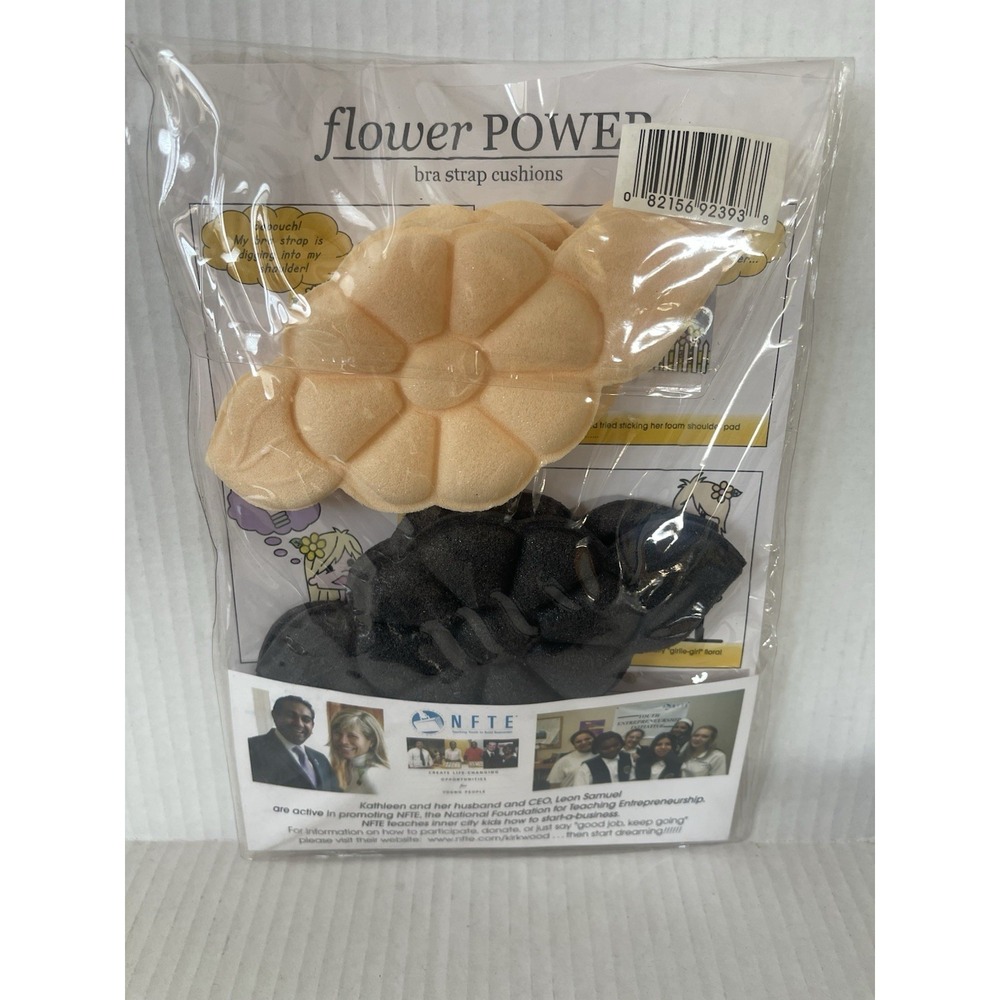 2-Pair Flower Power Bra Strap Cushions, Black & Peach by Kathleen Kirkwood  NEW